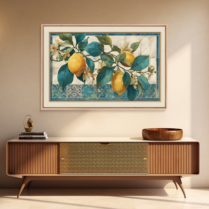 Mediterranean Lemon Branch Still Life Canvas Print, Wall Art, Prints Wall Art, Living Room Decor, Oil Painting, WAL-3x2-98