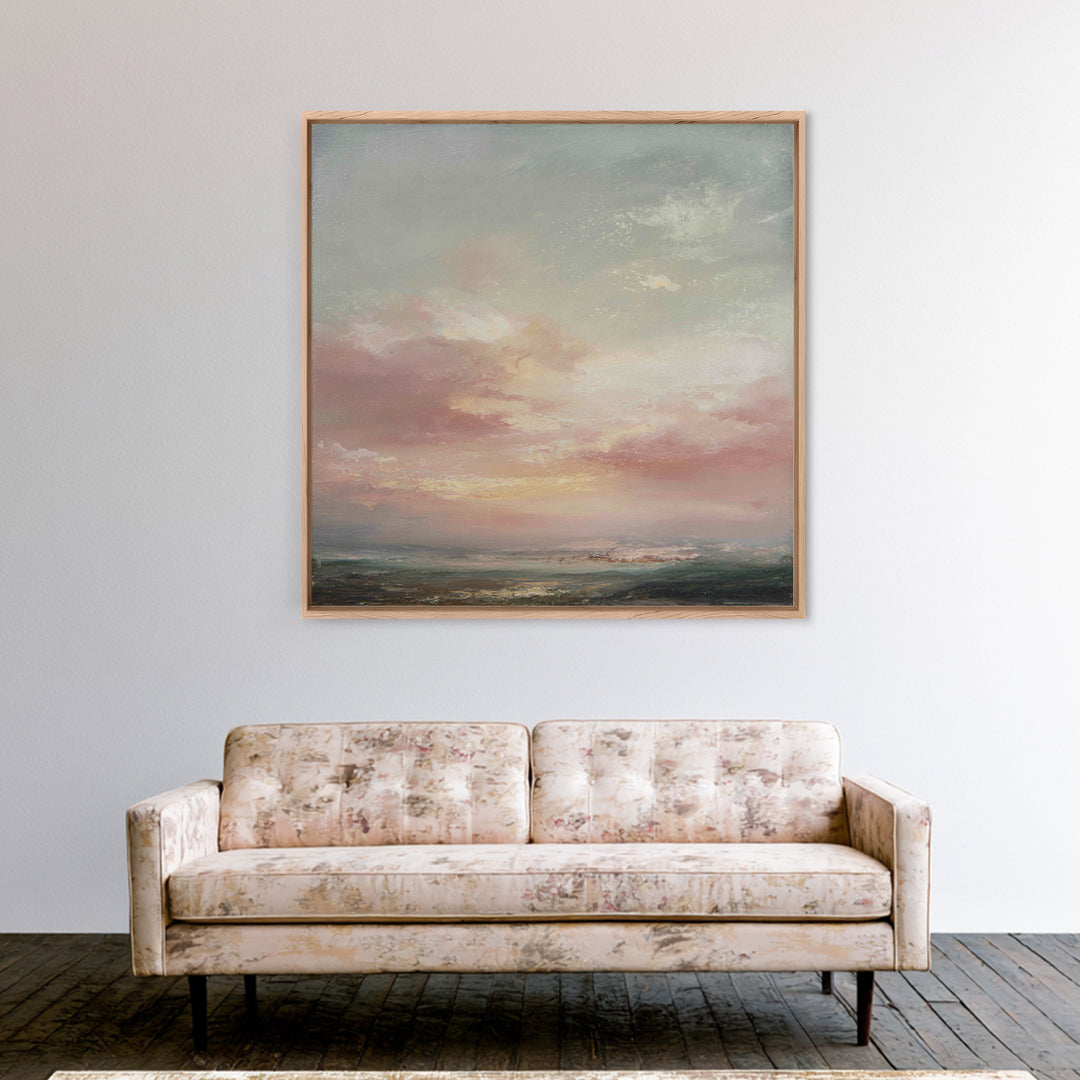 Blush Cloudscape with Dreamy Atmosphere Canvas Print, Wedding Art, Custom Painting, Living Room Decor, Oil Painting, Romance, WED-1x1-15