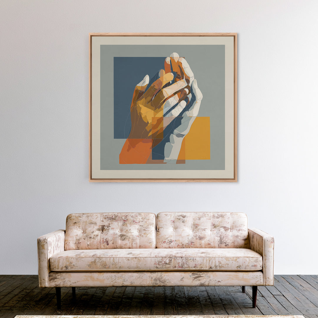 Hands Nearly Touching Framed Canvas Print, Wedding Art, Jewish Art, Living Room Decor, Abstract Art, Romance, WED-1x1-16