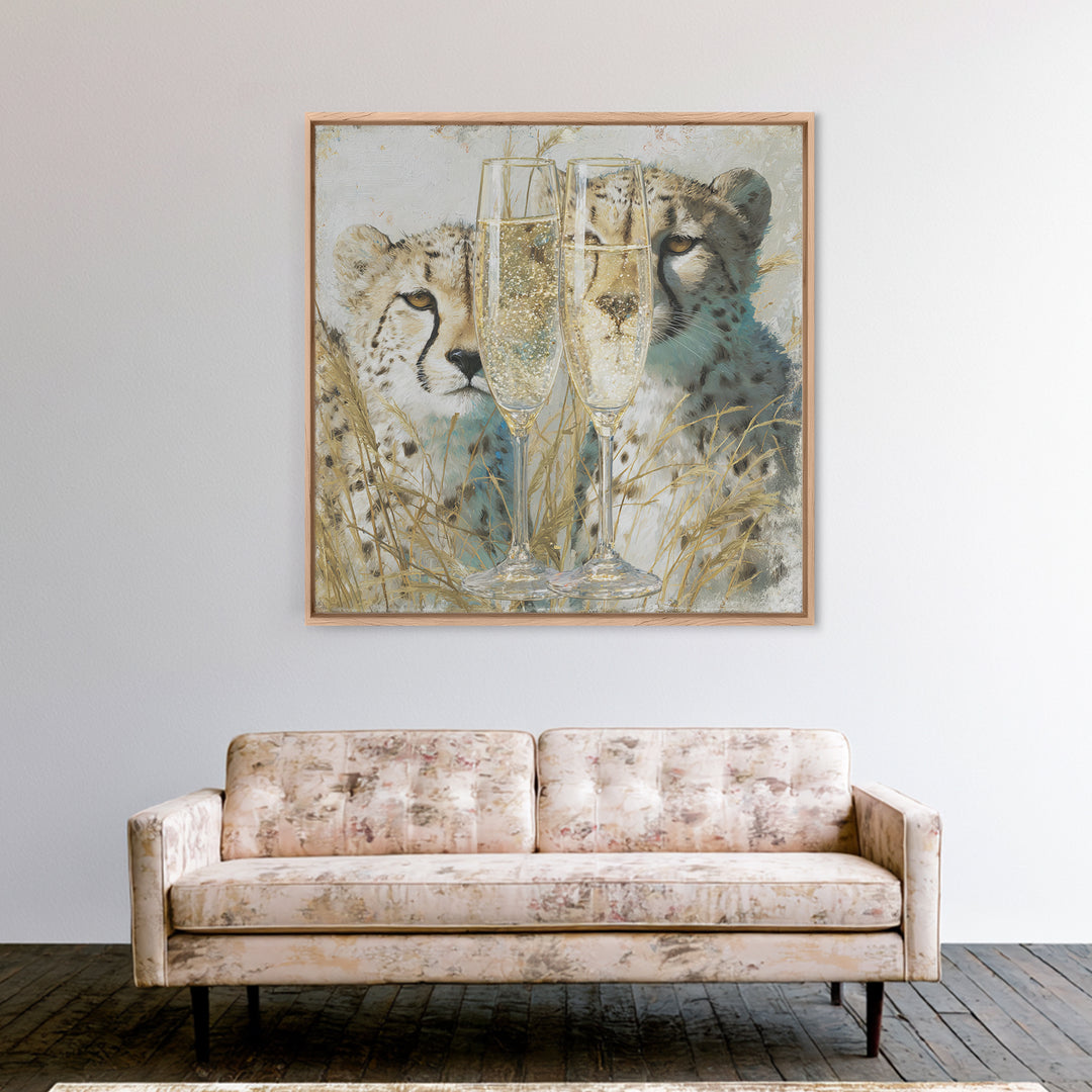 Champagne Glasses with Delicate Sparkle Canvas Print, Wedding Art, Bride and Groom, Living Room Decor, Oil Painting, Romance, WED-1x1-30