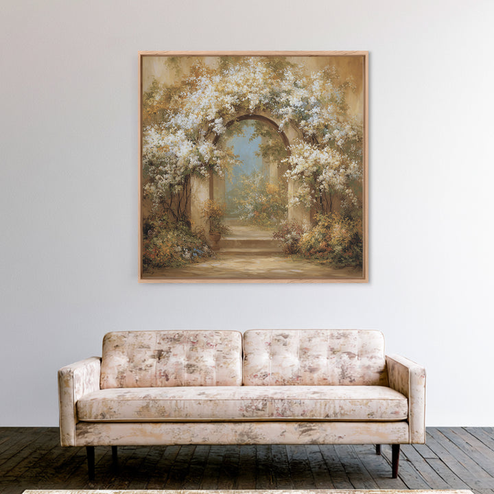 Romantic Garden Arch Covered Framed Canvas Print, Wedding Art, Beach Wedding, Living Room Decor, Romance, Modern Decor, WED-1x1-34