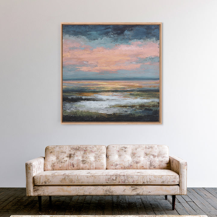 Blush Cloudscape with Dreamy Atmosphere Framed Canvas Print, Wedding Art, Wedding Decoration, Living Room Decor, Romance, WED-1x1-39