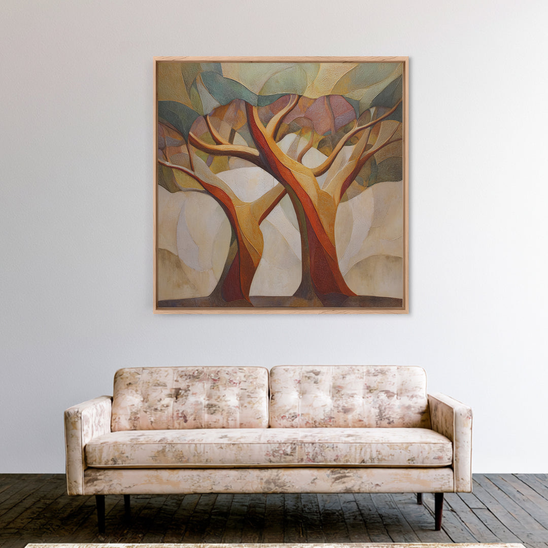 Two Intertwined Trees as Symbolic Artwork Framed Canvas Print, Wedding Art, Custom Wedding Gift, Living Room Decor, Romance, WED-1x1-47