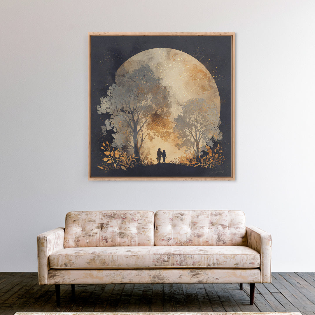 Couple Silhouette Beneath Moonlit Trees Canvas Print, Wedding Art, Beach Wedding, Living Room Decor, Fine Art, Romance, WED-1x1-5