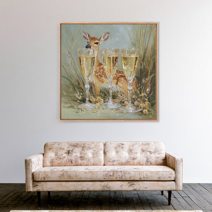 Champagne Glasses with Delicate Sparkle Framed Canvas Print, Wedding Art, Jewish Art, Living Room Decor, Watercolor Art, WED-1x1-6