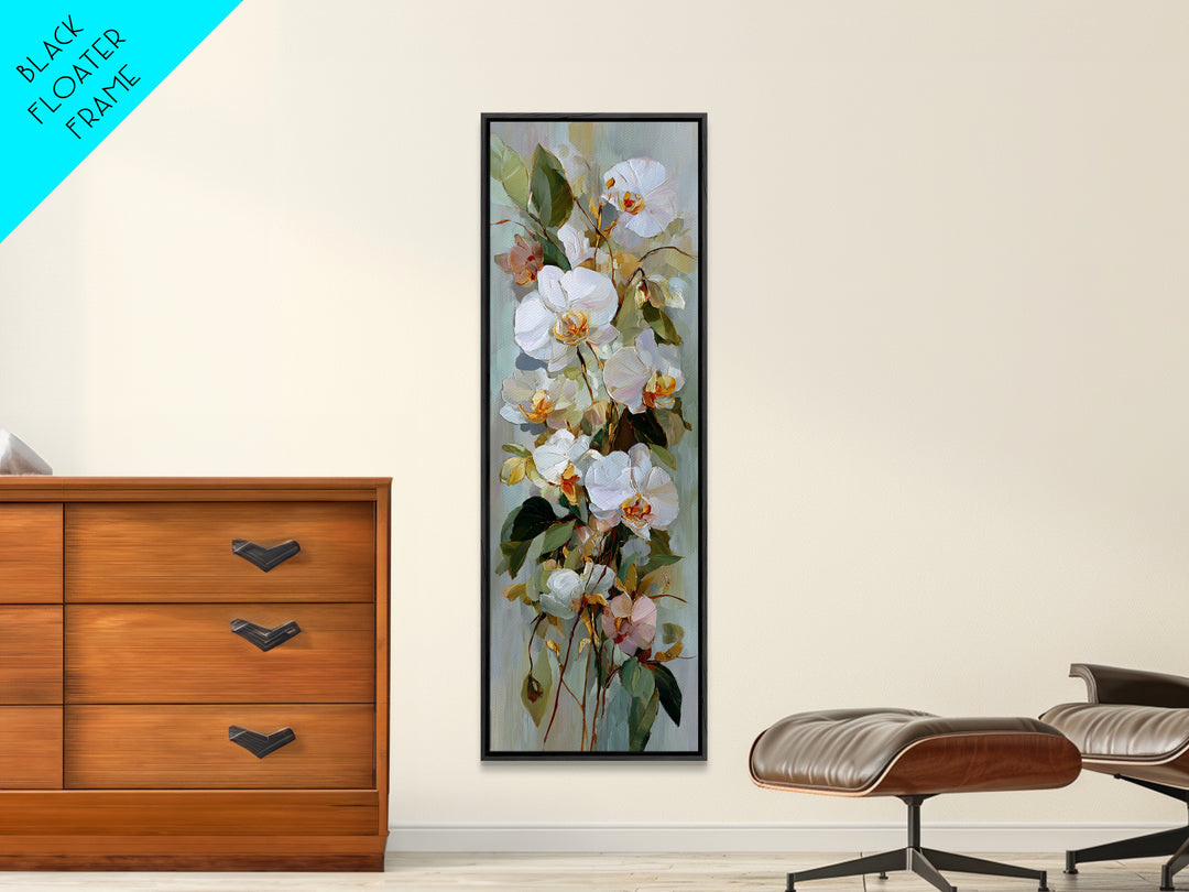 White Orchid and Gold Ribbon Composition Canvas Print, Wedding Art, Personalized Wedding, Living Room Decor, Oil Painting, WED-1x3-12