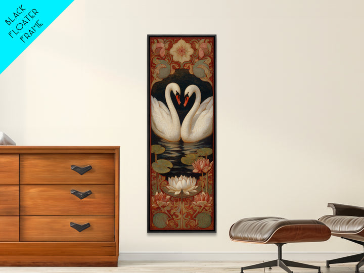 Two Swans Forming a Heart on Dark Canvas Print, Wedding Art, Bride and Groom, Living Room Decor, Romance, Neutral Decor, WED-1x3-14