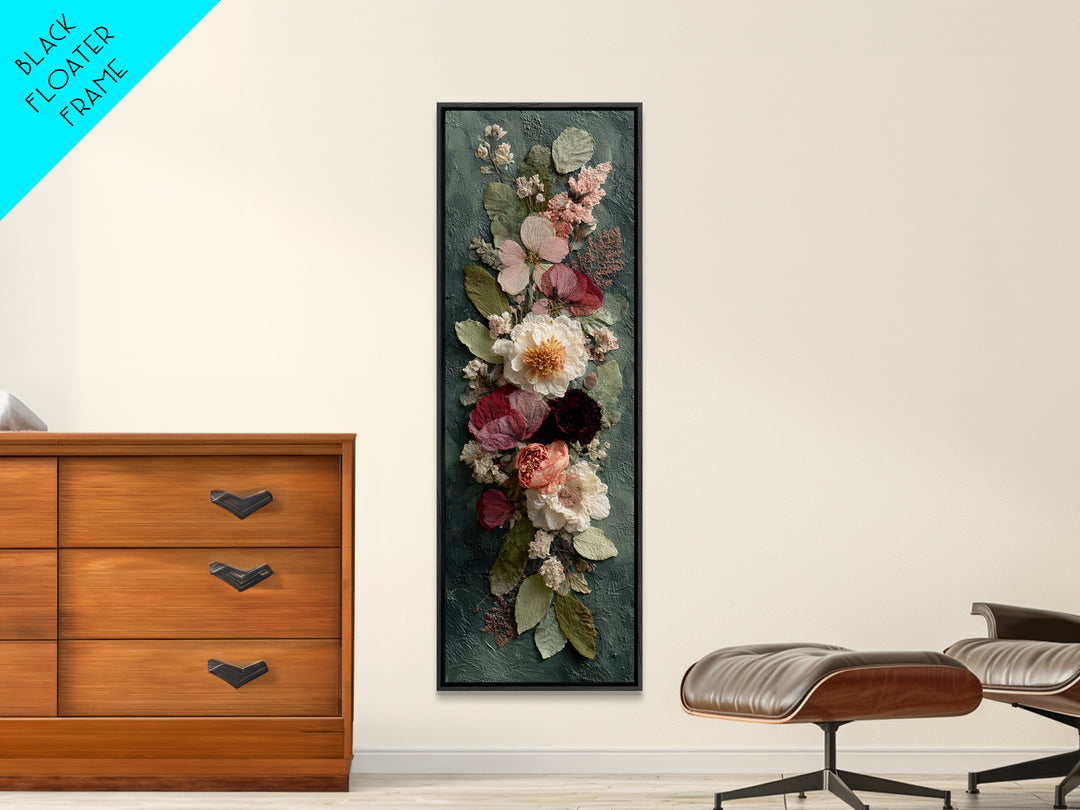 Pressed Flowers from a Wedding Bouquet Framed Canvas Print, Wedding Art, Wedding Stationery, Living Room Decor, Romance, WED-1x3-20
