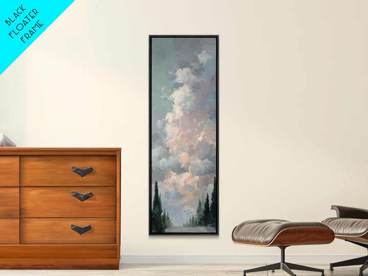Blush Cloudscape with Dreamy Atmosphere Framed Canvas Print, Wedding Art, Living Room Decor, Watercolor Art, Romance, WED-1x3-3