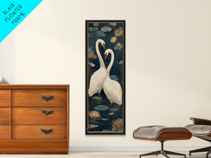 Two Swans Forming a Heart on Dark Canvas Print, Wedding Art, Bride and Groom, Living Room Decor, Romance, Neutral Decor, WED-1x3-38