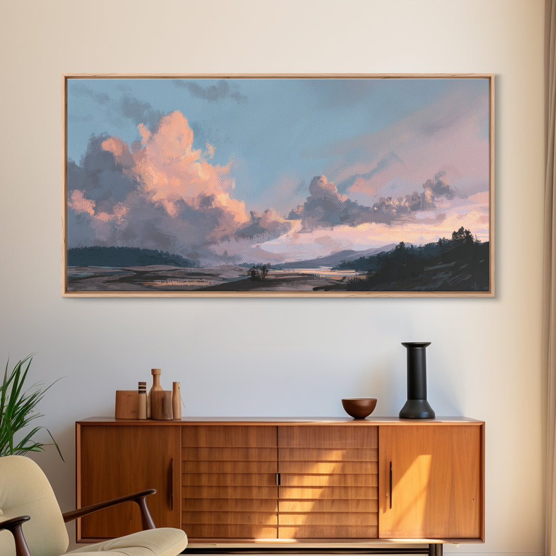 Blush Cloudscape with Dreamy Atmosphere Framed Canvas Print, Wedding Art, Wedding Decoration, Living Room Decor, Romance, WED-2x1-11
