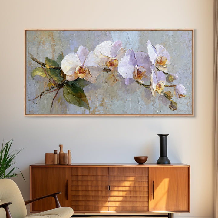 White Orchid and Gold Ribbon Composition Framed Canvas Print, Wedding Art, Modern Decor, Living Room Decor, Fine Art, Romance, WED-2x1-20