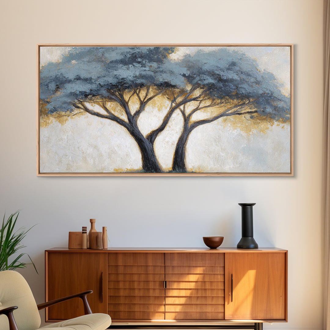 Two Intertwined Trees as Symbolic Artwork Framed Canvas Print, Wedding Art, Wedding Gift, Living Room Decor, Fine Art, Romance, WED-2x1-43
