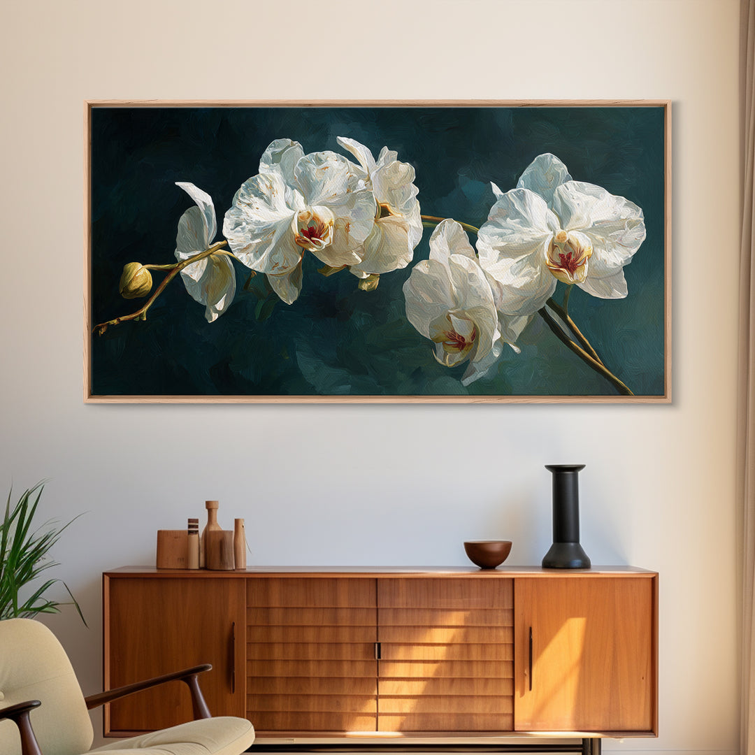 White Orchid and Gold Ribbon Composition Canvas Print, Wedding Art, Room Decor, Living Room Decor, Abstract Art, Romance, WED-2x1-44