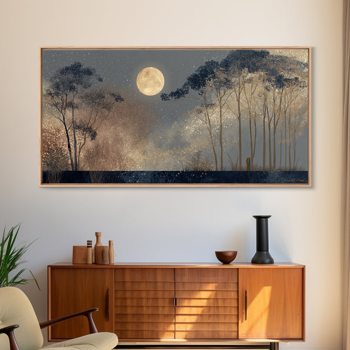 Couple Silhouette Beneath Moonlit Trees Canvas Print, Wedding Art, Art, Living Room Decor, Romance, Custom Wedding Gift, WED-2x1-49