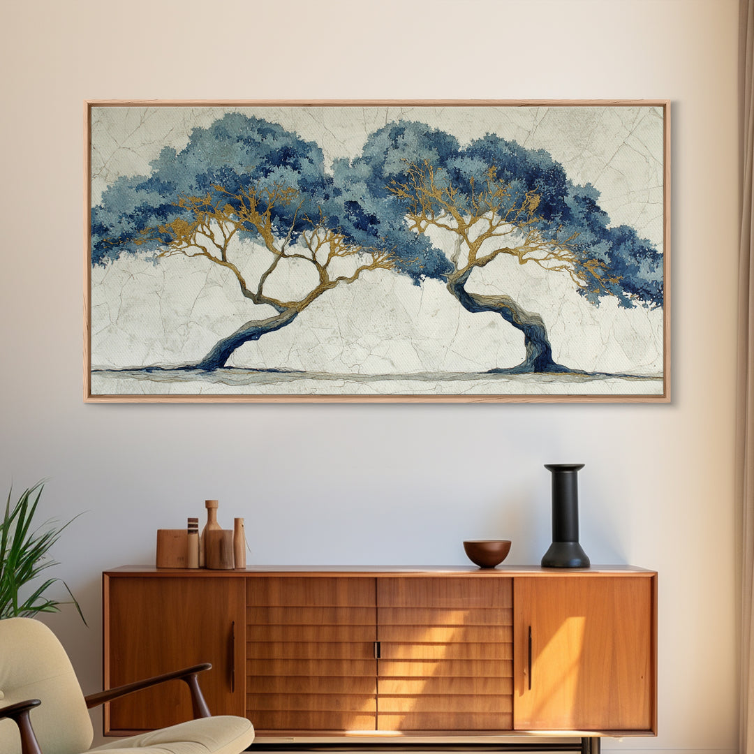 Two Intertwined Trees as Symbolic Artwork Framed Canvas Print, Wedding Art, Custom Wedding, Living Room Decor, Romance, WED-2x1-67