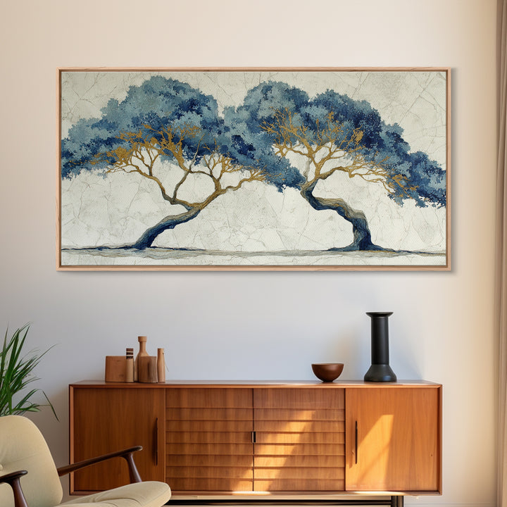 Two Intertwined Trees as Symbolic Artwork Framed Canvas Print, Wedding Art, Custom Wedding, Living Room Decor, Romance, WED-2x1-67