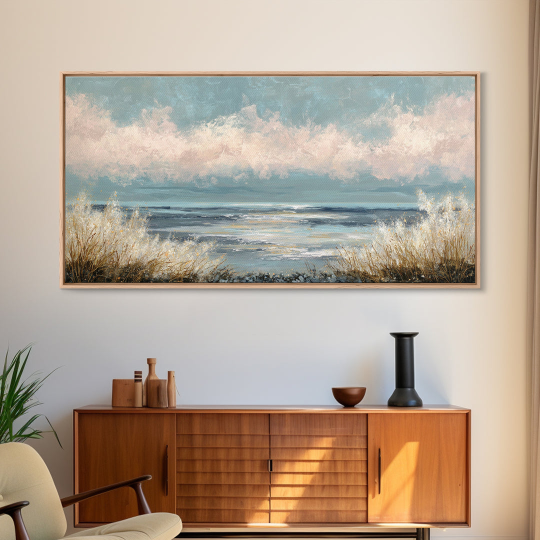 Blush Cloudscape with Dreamy Atmosphere Framed Canvas Print, Wedding Art, Room Decor, Living Room Decor, Fine Art, Romance, WED-2x1-83