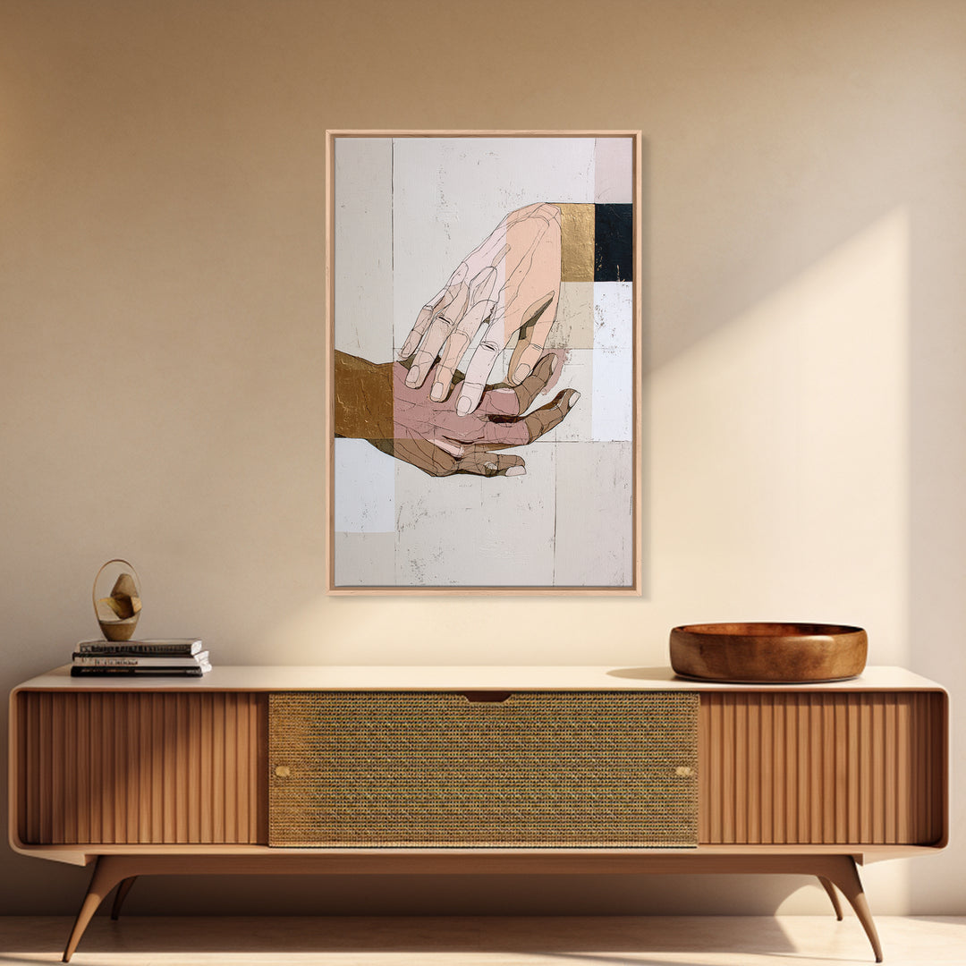 Hands Nearly Touching Framed Canvas Print, Wedding Art, Jewish Art, Living Room Decor, Abstract Art, Romance, WED-2x3-24