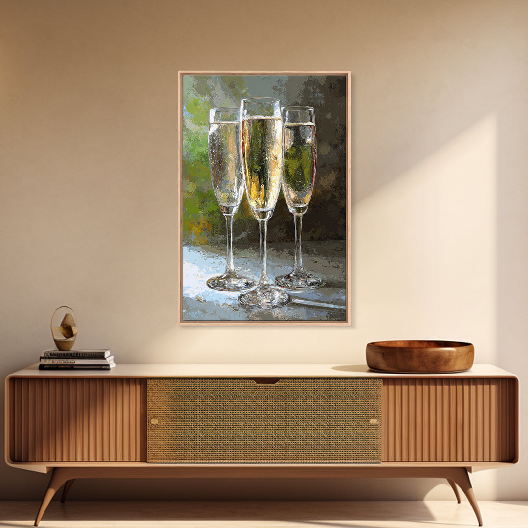 Champagne Glasses with Delicate Sparkle Framed Canvas Print, Wedding Art, Luxury Decor, Living Room Decor, Fine Art, Romance, WED-2x3-38
