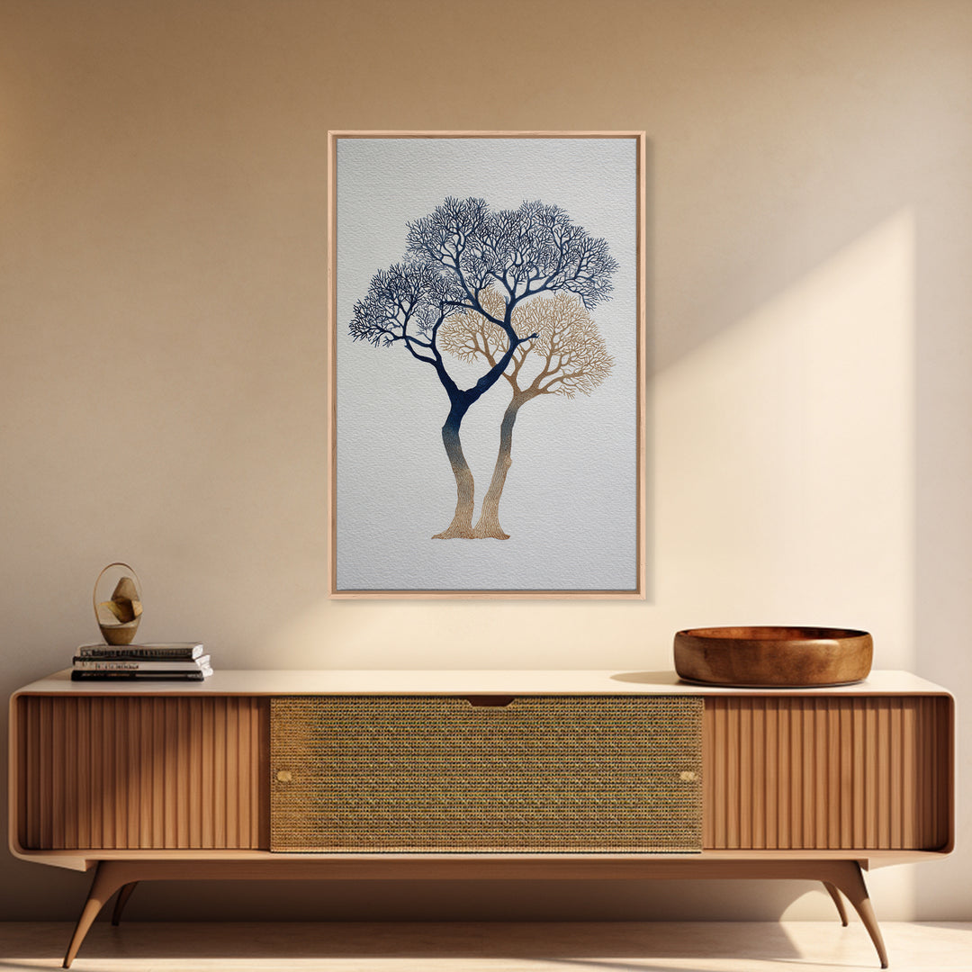 Two Intertwined Trees as Symbolic Artwork Framed Canvas Print, Wedding Art, Wedding Stationery, Living Room Decor, Romance, WED-2x3-55