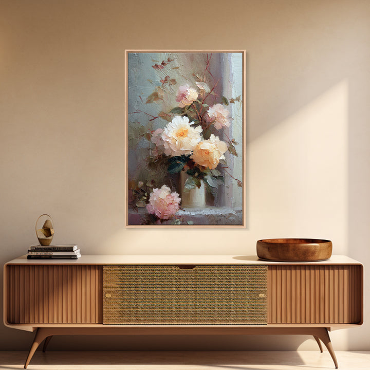 Romantic Candle and Floral Still Life Framed Canvas Print, Wedding Art, Gallery Decor, Living Room Decor, Oil Painting, Romance, WED-2x3-6
