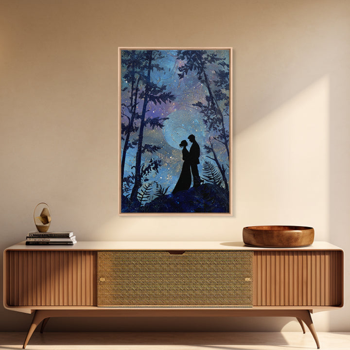 Couple Silhouette Beneath Moonlit Trees Canvas Print, Wedding Art, Wedding, Living Room Decor, Romance, Wedding Guestbook, WED-2x3-61
