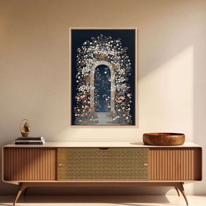Romantic Garden Arch Covered Framed Canvas Print, Wedding Art, Wedding, Living Room Decor, Oil Painting, Romance, WED-2x3-90