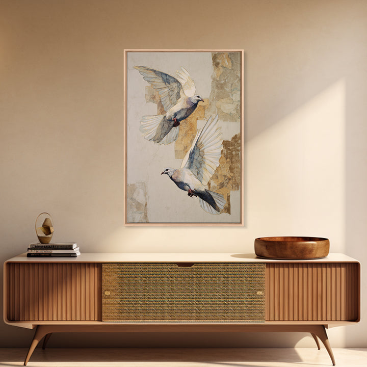 Doves Flying Through Soft Golden Light Canvas Print, Wedding Art, Art Print, Living Room Decor, Romance, Downloadable Art, WED-2x3-91