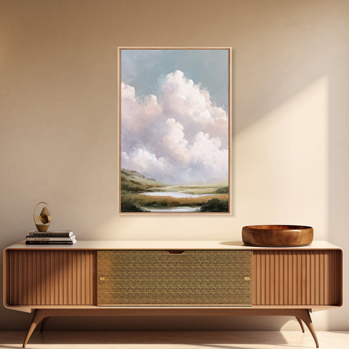 Blush Cloudscape with Dreamy Atmosphere Canvas Print, Wedding Art, Wedding Guest Book, Living Room Decor, Oil Painting, Romance, WED-2x3-95