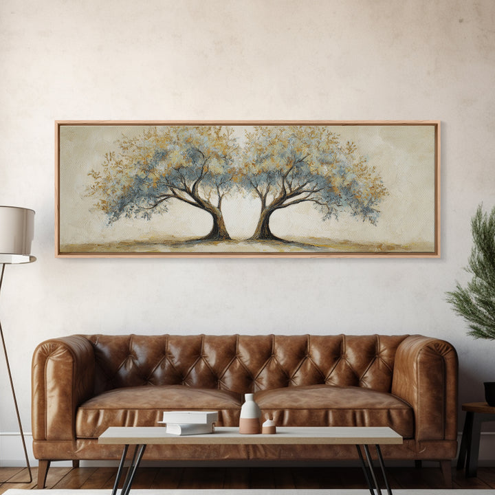 Two Intertwined Trees as Symbolic Artwork Framed Canvas Print, Wedding Art, Custom Wedding, Living Room Decor, Romance, WED-3x1-15