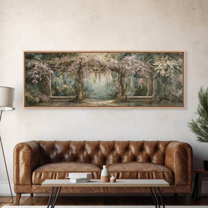 Romantic Garden Arch Covered Framed Canvas Print, Wedding Art, Art, Living Room Decor, Watercolor Art, Romance, WED-3x1-2