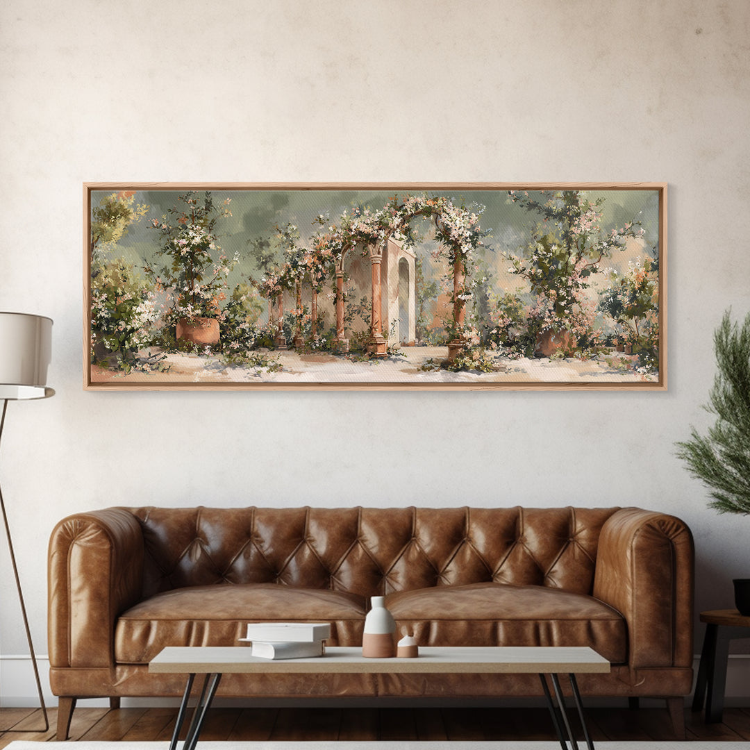 Romantic Garden Arch Covered Canvas Print, Wedding Art, Wedding Guest Book, Living Room Decor, Romance, Rustic Wedding, WED-3x1-26