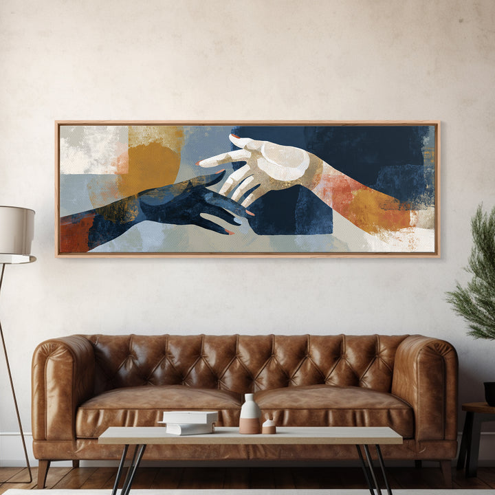 Hands Nearly Touching Framed Canvas Print, Wedding Art, Personalized Wedding, Living Room Decor, Abstract Art, Romance, WED-3x1-32