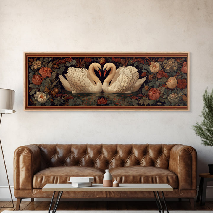 Two Swans Forming a Heart on Dark Canvas Print, Wedding Art, Printable Art, Living Room Decor, Fine Art, Romance, Beach Wedding, WED-3x1-42