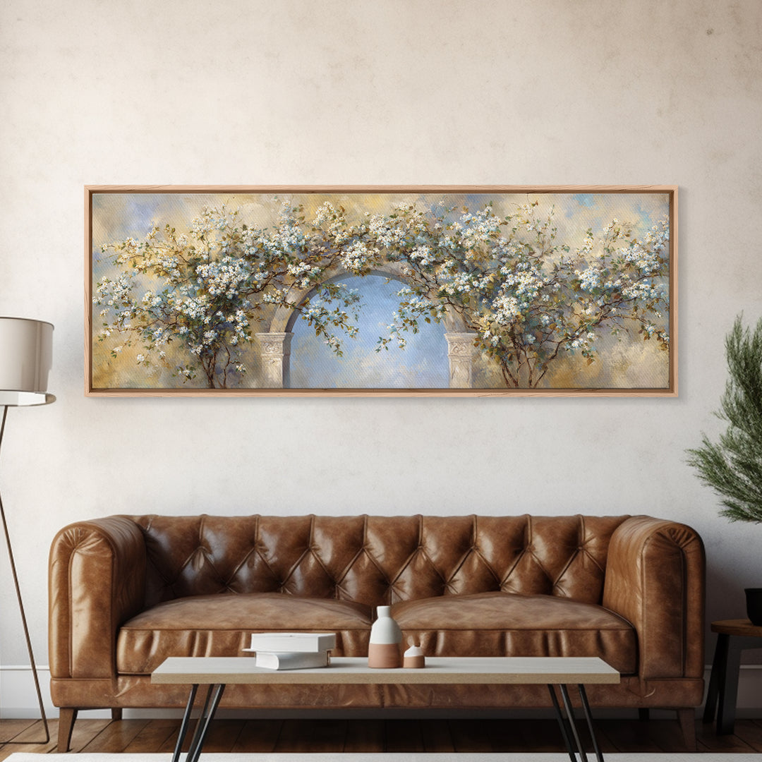 Romantic Garden Arch Covered Canvas Print, Wedding Art, Wedding Guest Book, Living Room Decor, Romance, Rustic Wedding, WED-3x1-50