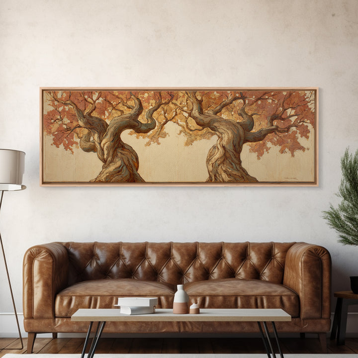 Two Intertwined Trees as Symbolic Artwork Framed Canvas Print, Wedding Art, Statement Artwork, Living Room Decor, Romance, WED-3x1-63