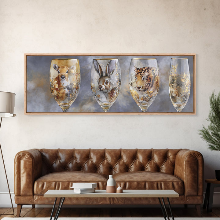 Champagne Glasses with Delicate Sparkle Canvas Print, Wedding Art, Neutral Decor, Living Room Decor, Oil Painting, Romance, WED-3x1-70