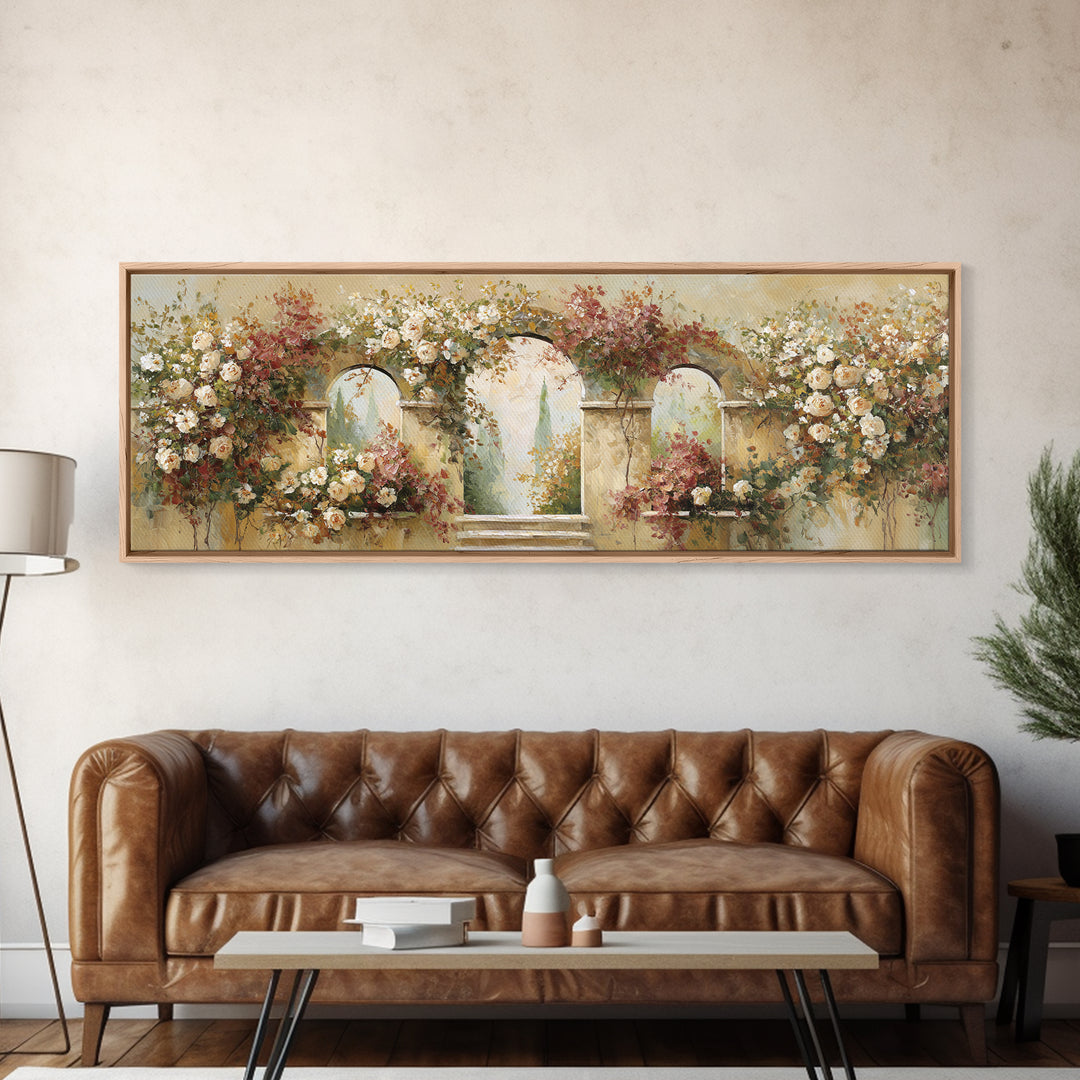 Romantic Garden Arch Covered Canvas Print, Wedding Art, Downloadable Art, Living Room Decor, Oil Painting, Romance, WED-3x1-98