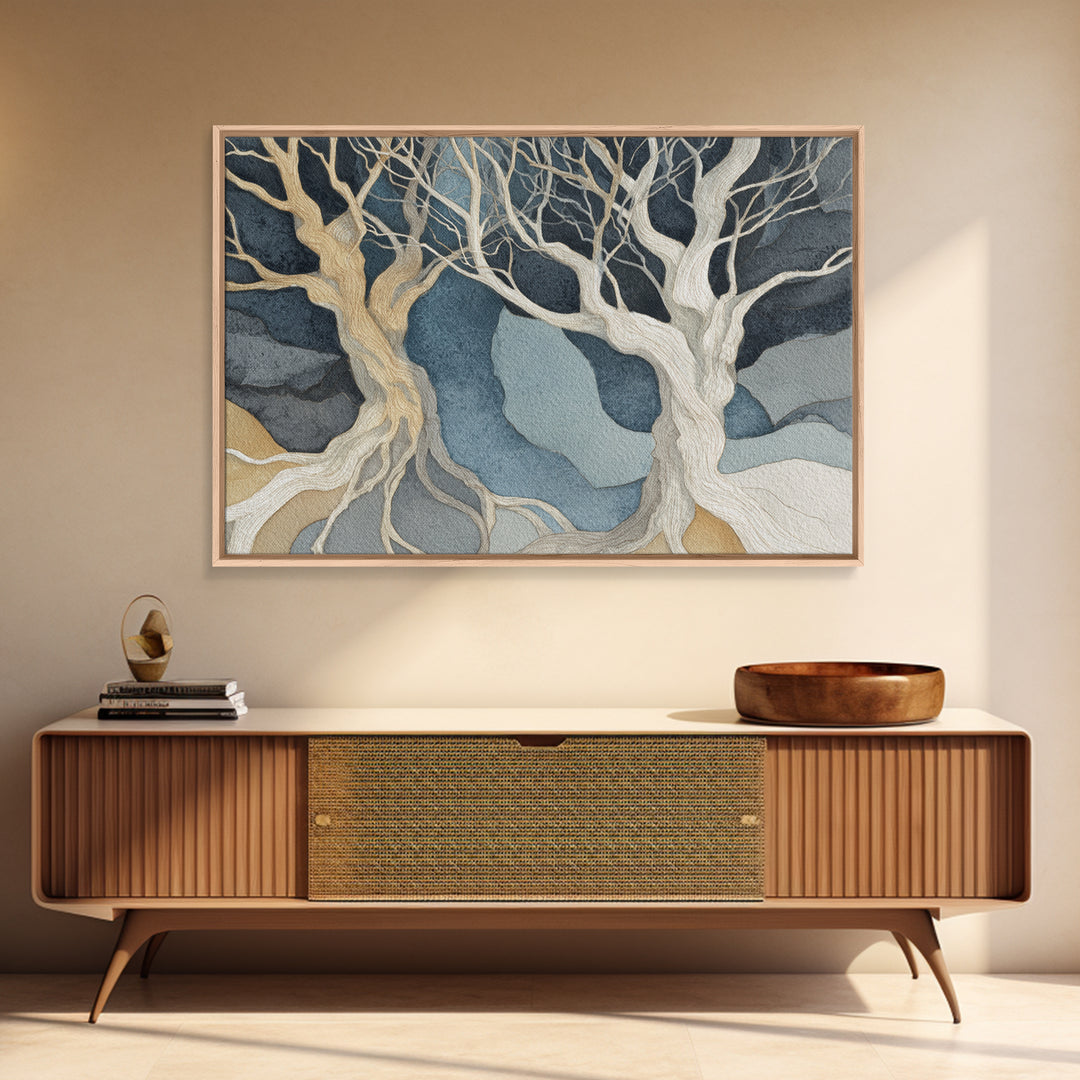 Two Intertwined Trees as Symbolic Artwork Framed Canvas Print, Wedding Art, Wedding Decor, Living Room Decor, Fine Art, Romance, WED-3x2-27