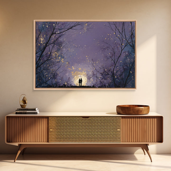 Couple Silhouette Beneath Moonlit Trees Canvas Print, Wedding Art, Custom Wedding Gift, Living Room Decor, Fine Art, Romance, WED-3x2-33