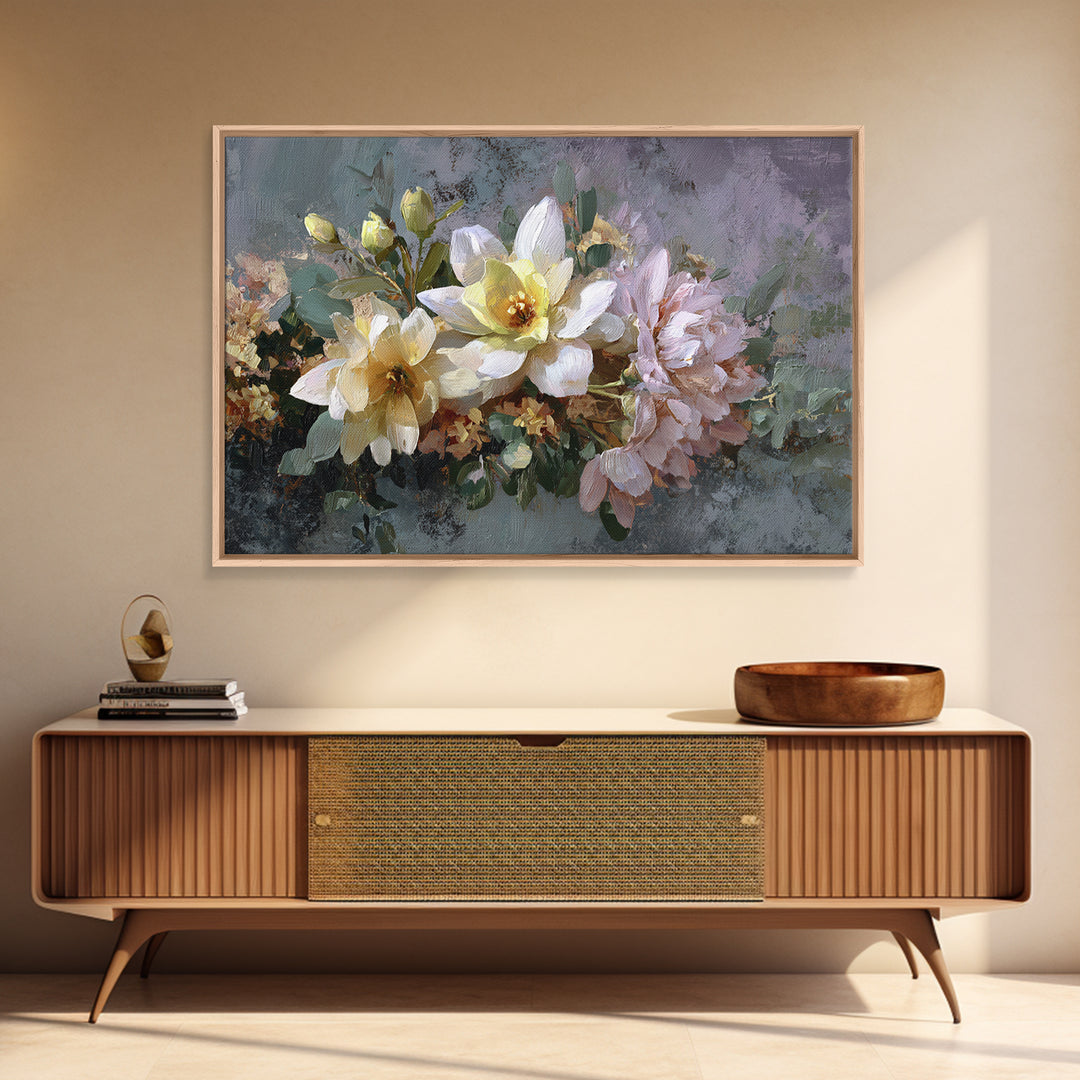 Classic Church Bells and Flowers Without Interior Framed Canvas Print, Wedding Art, Framed Art, Living Room Decor, Romance, WED-3x2-46