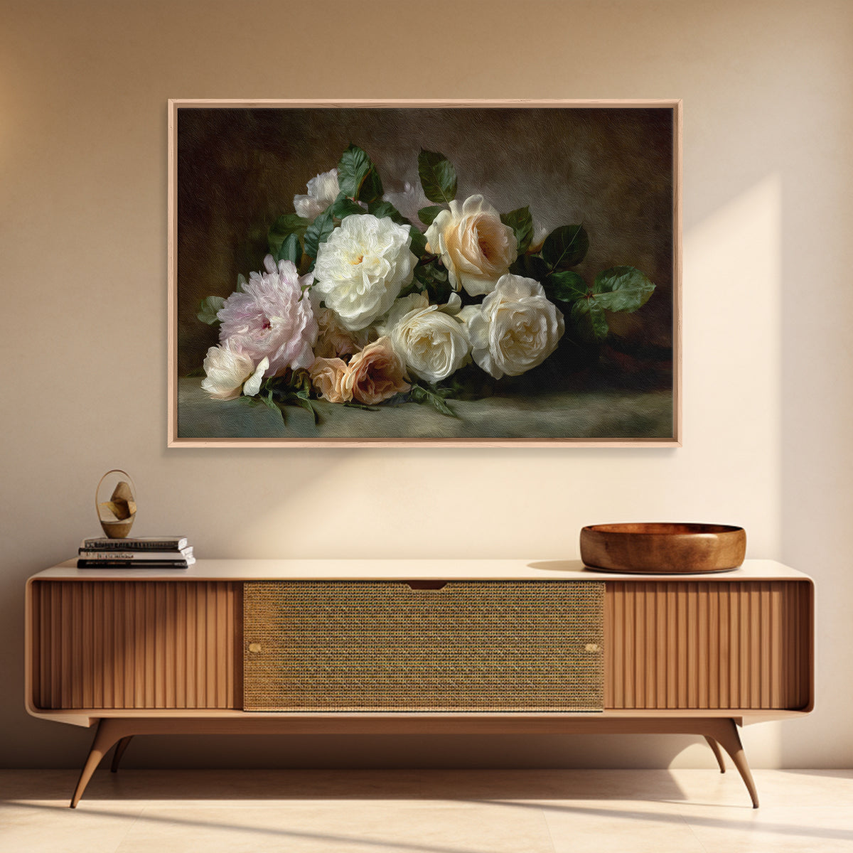 Romantic Bouquet of White Roses and Peonies Canvas Print, Wedding Art, Downloadable Art, Living Room Decor, Fine Art, Romance, WED-3x2-53