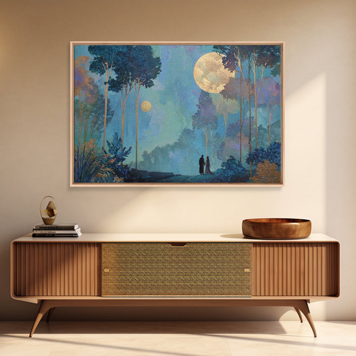 Couple Silhouette Beneath Moonlit Trees Canvas Print, Wedding Art, Custom Wedding Gift, Living Room Decor, Fine Art, Romance, WED-3x2-57