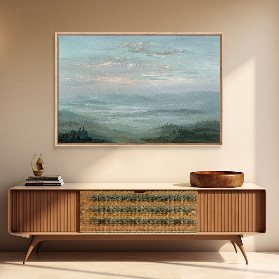 Blush Cloudscape with Dreamy Atmosphere Framed Canvas Print, Wedding Art, Modern Decor, Living Room Decor, Oil Painting, WED-3x2-91