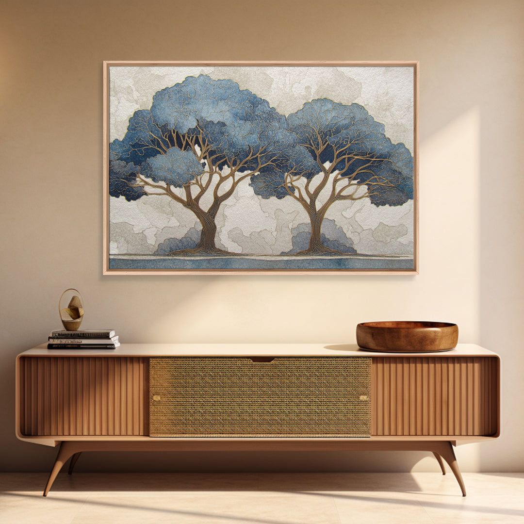 Two Intertwined Trees as Symbolic Artwork Framed Canvas Print, Wedding Art, Home Decor, Living Room Decor, Fine Art, Romance, WED-3x2-99