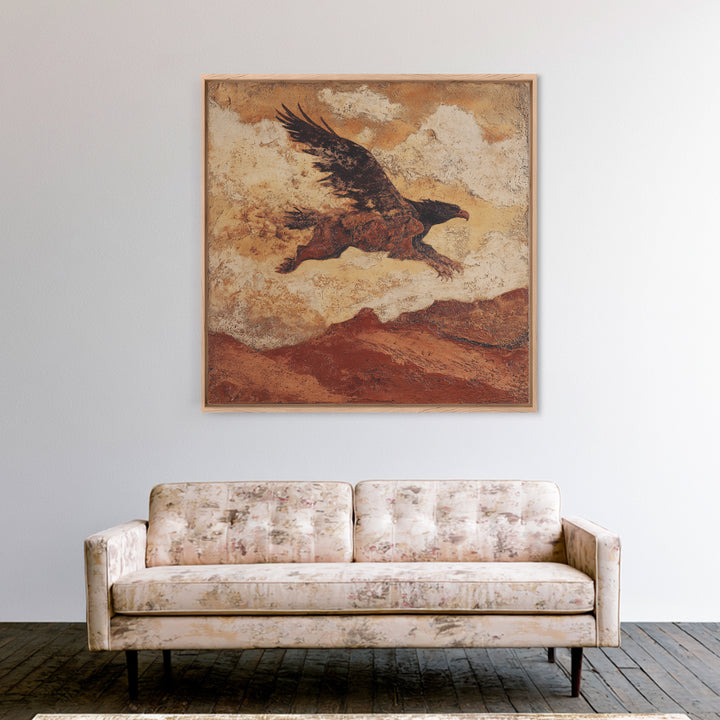 Eagle Flying Above Mountain Ridge Canvas Print, Western Art, Rustic Wall Art, Southwestern Decor, Watercolor Art, Frontier, WES-1x1-13