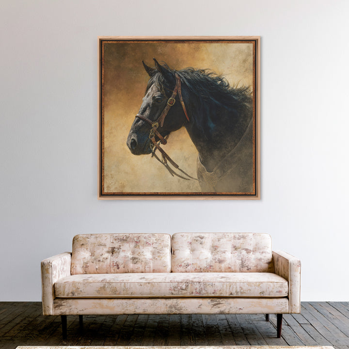 Black Horse Portrait Canvas Print, Western Art, Neutral Decor, Southwestern Decor, Fine Art, Frontier, Home Decor, Wall Decor, WES-1x1-90
