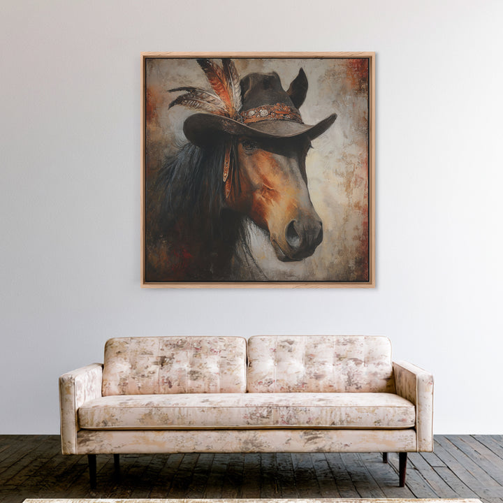 Cowboy Hat with Feathers and Beads Canvas Print, Western Art, Modern Decor, Southwestern Decor, Fine Art, Frontier, Wall Decor, WES-1x1-94