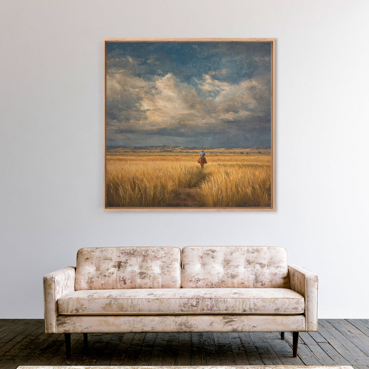 Golden Wheat Field Framed Canvas Print, Western Art, Printable Wall Art, Southwestern Decor, Frontier, Downloadable Art, WES-1x1-96
